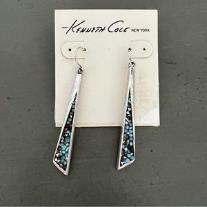 Kenneth Cole Long Turquoise Inlayed Earrings